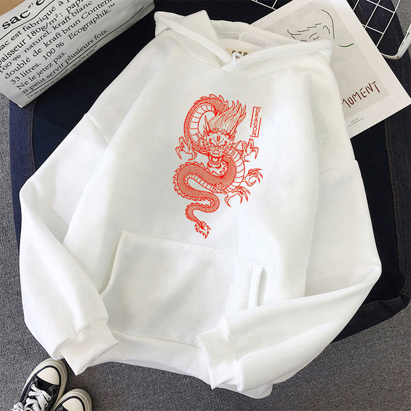 Hoodies Harajuku Vintage Dragon Pattern Printed Male Street Hoodies