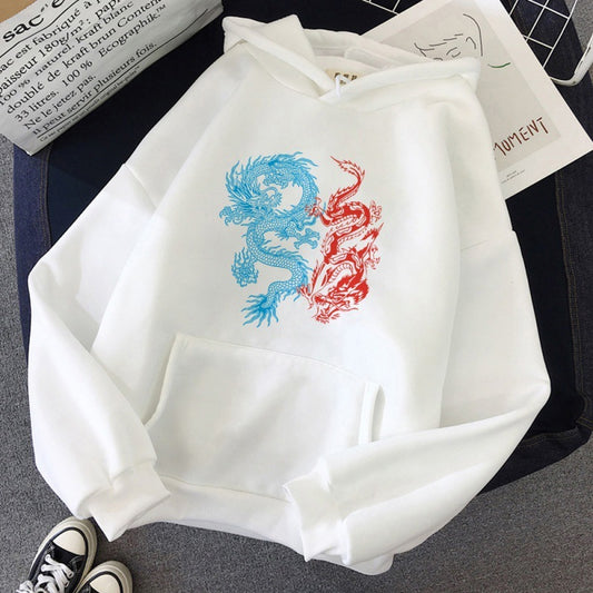 Hoodies Harajuku Vintage Dragon Pattern Printed Male Street Hoodies